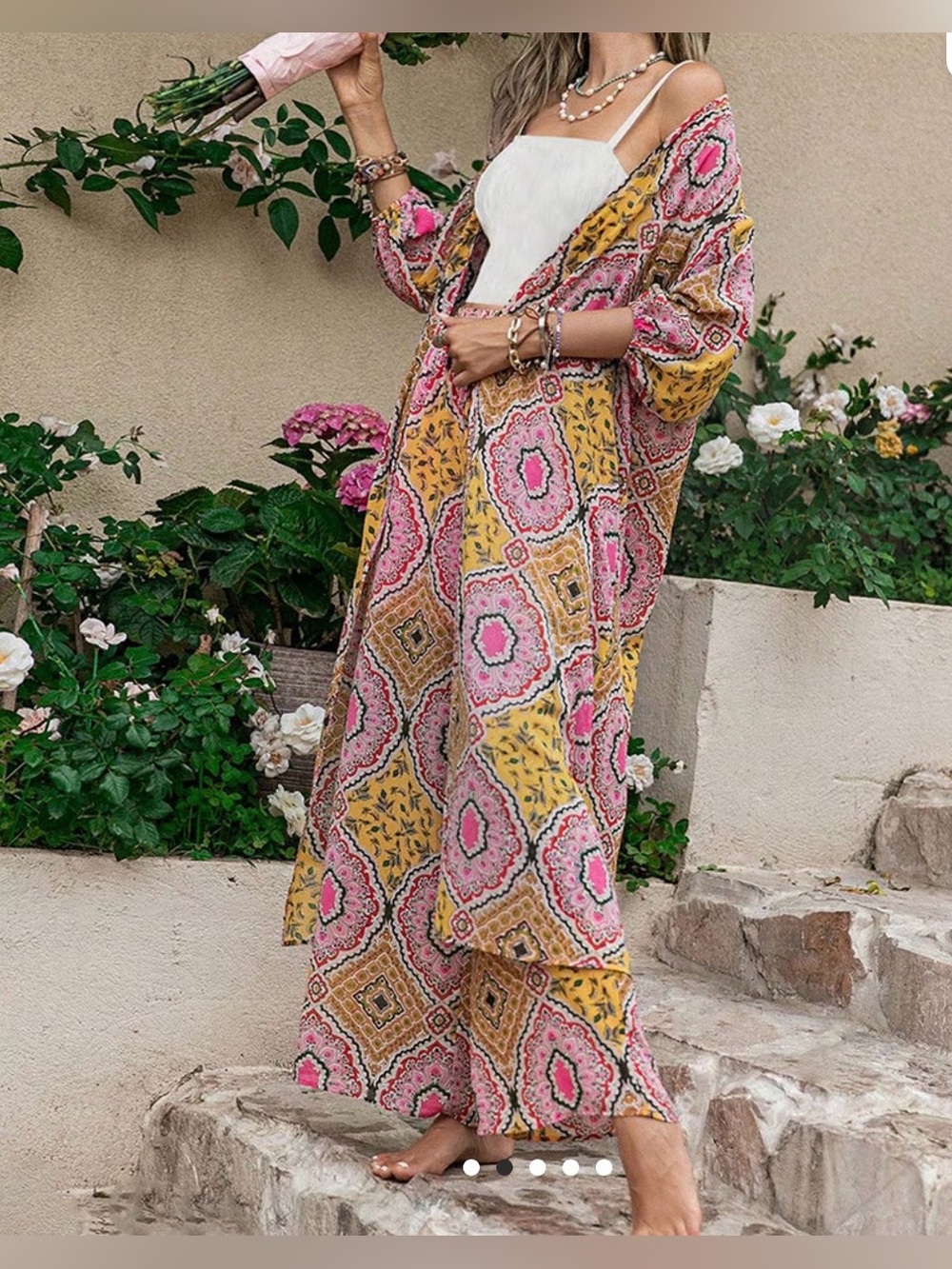 NEW RusttyDustty Boho Hippie Festie Kimono Duster & Wide Leg Pant Set XL